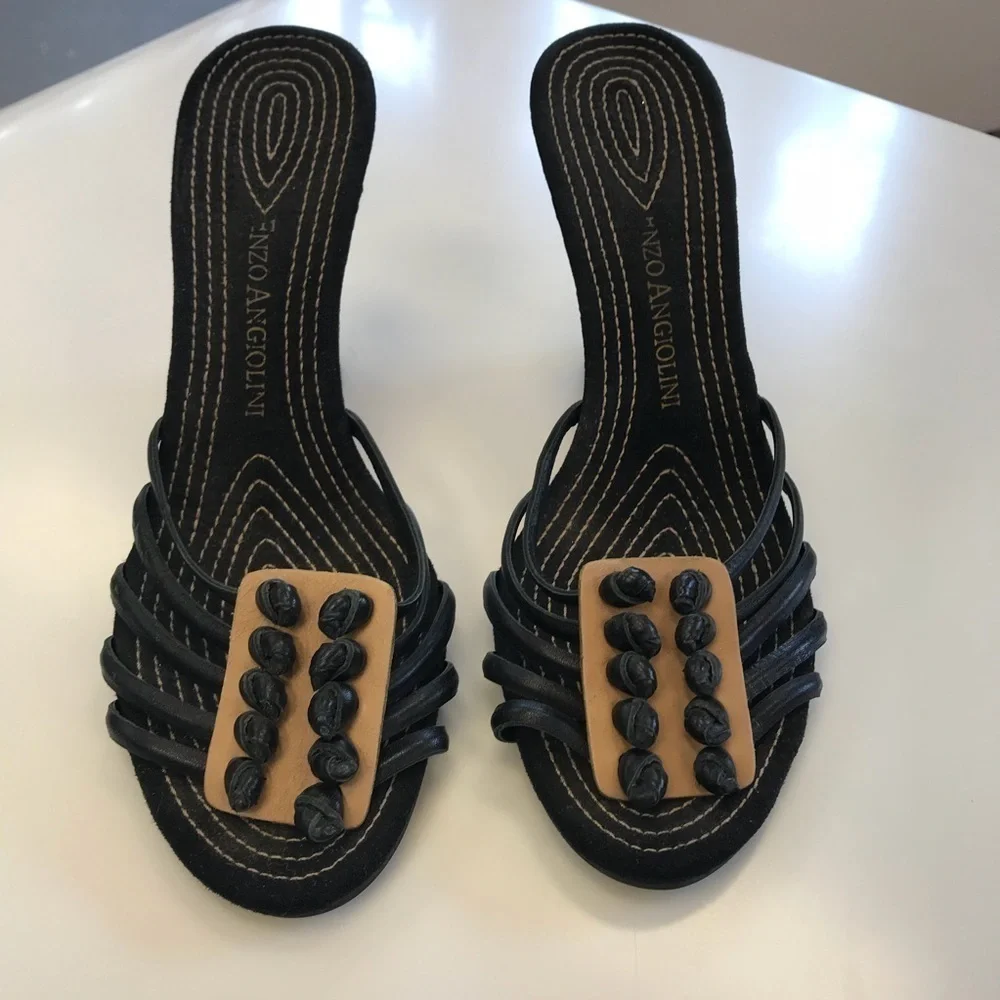 Enzo Angiolini Black and Cork Sandals